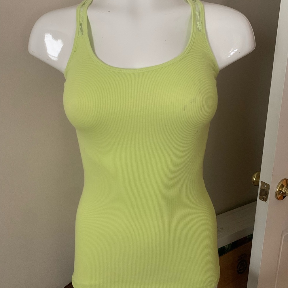 Yellow/Green Tank Top With Lace Back